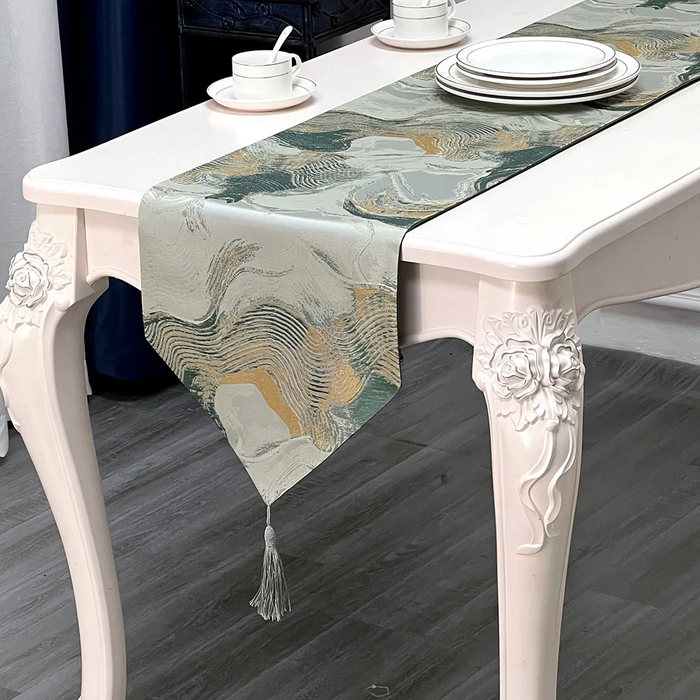 Classical Chinese Style Geometric Abstract Dining Table Cover Towel Fashion Home Decoration Table Runner Bedroom Bed Tail Runner