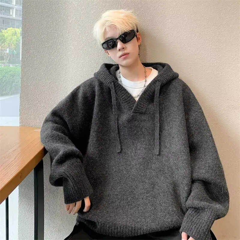 

Американский вязаный свитер с капюшоном в стиле ретро, повседневная свободная мужская модная зимняя толстовка из полиэстера с длинным светом