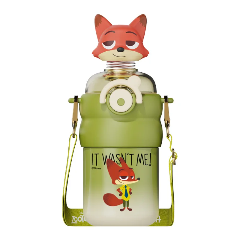 Disney Zootopia Cartoon Anime Thermobecher Hüpfender Strohhalm 3D stereoskopischer Avatar Outdoor Tragbare Edelstahl-Sportflasche