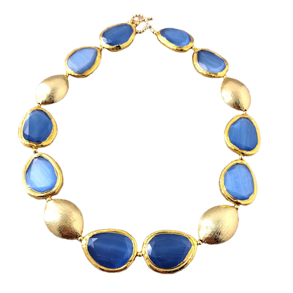 

YYGEM Blue Cat Eye Chunky Necklace Bohemian Beaded Necklaces Jewelry For Gift