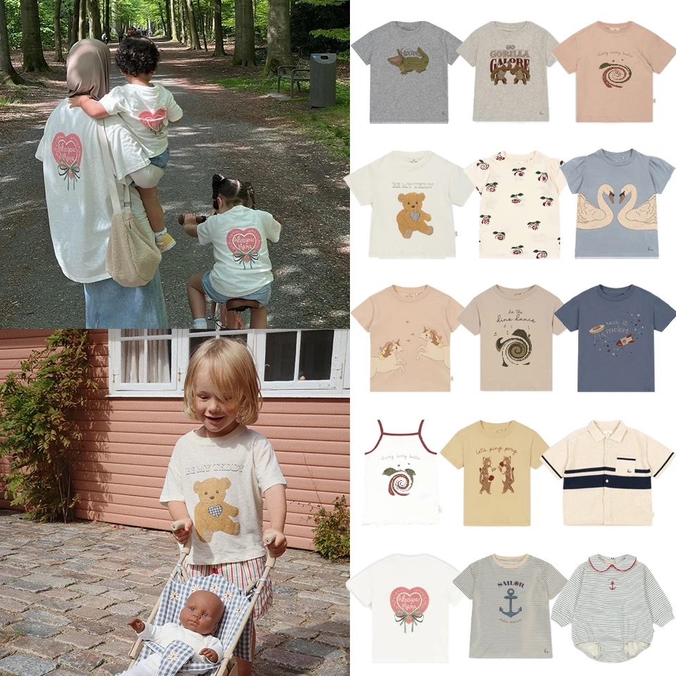 

24 Summer Kids Adult Cotton Tee KS Heart Print Parent-Child Outfit Boys Girls Cute T Shirts Tops Mom Children T-shirt Clothes