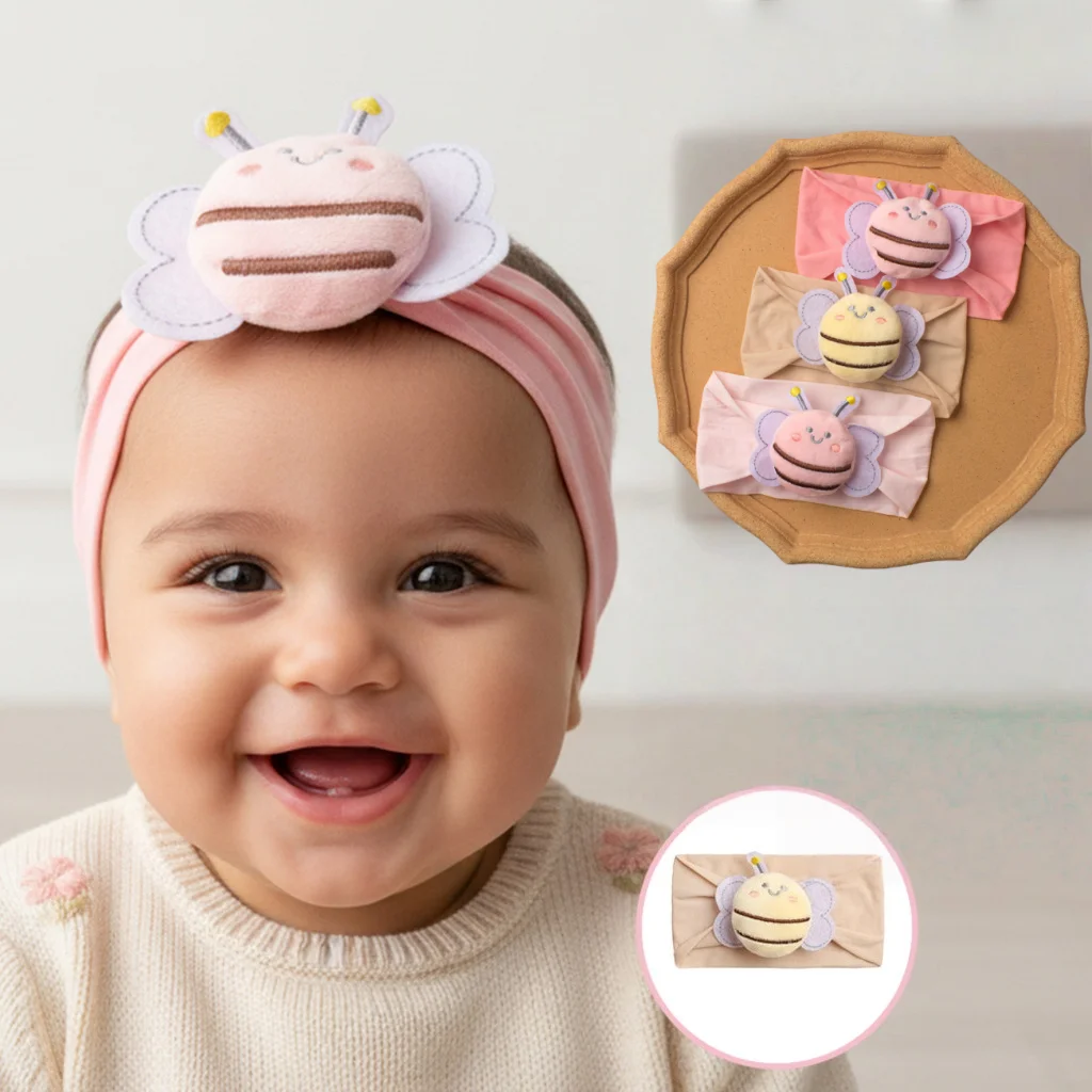

Newborn Baby Girls 3D Bee Headbands Spring Autumn Infant Boys Girls Cute Hair Accessory Soft Elastic Band Adorable Hair Band