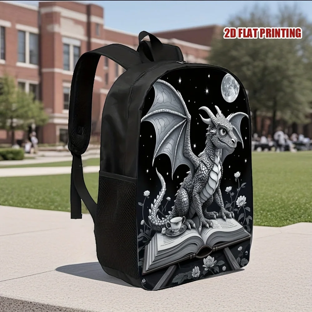 1pc Large Capacity Dragon Night Tale Backpack 2D Flat Print Fantasy Design with Dragon Book Art Lightweight Adjustable