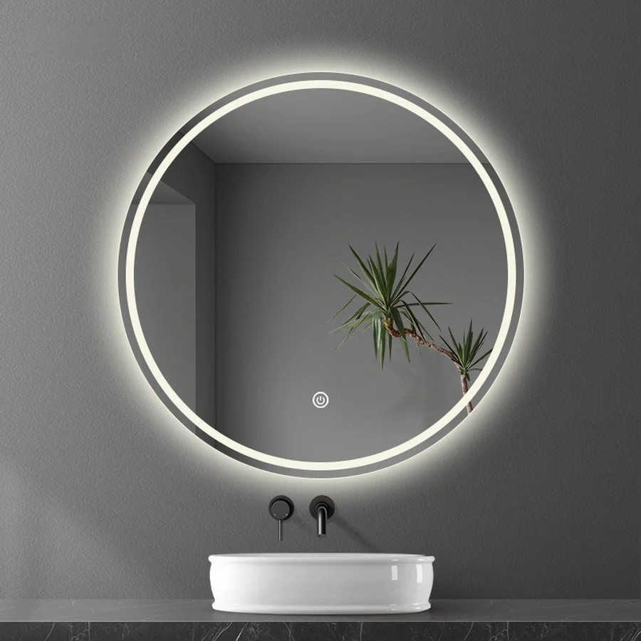 Modern Light Control Mirror Smart Bathroom Touch Switch Mounted Round Mirror Makeup Wall Hanging Espejo Redondo Bathroom Fixture