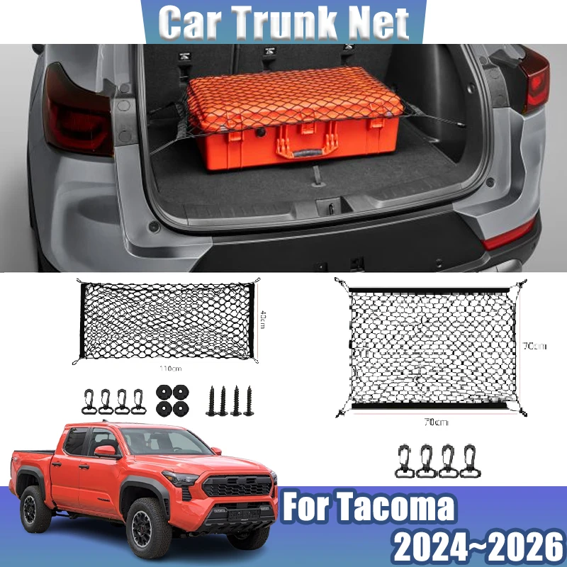 

For Toyota Tacoma N400 2024 2025 2026 MK4 Organizer Luggage Storage Packet Trunk Nets Black Mesh Nylon Trunk Vehicle Accessories