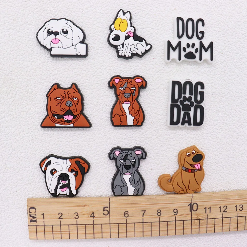 1PCS PVC Kawaii Animal Kinds Of Dog Mom Dad Sandals Shoe Decoration Charms Fit Wristbands Buckle Slipper Accessories Xmas Gifts image 3