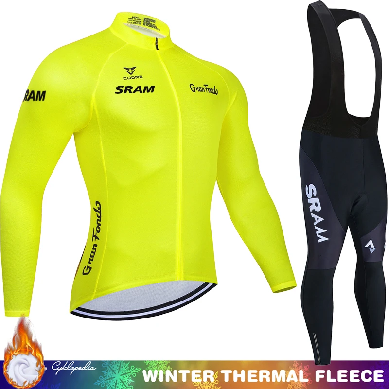 

Cycling Jersey Men 2025 SRAM Thermal Sets Fleece Man Men's Winter Suit Clothes Clothing Bicycle Mens Retro Jumper Outfit Termal