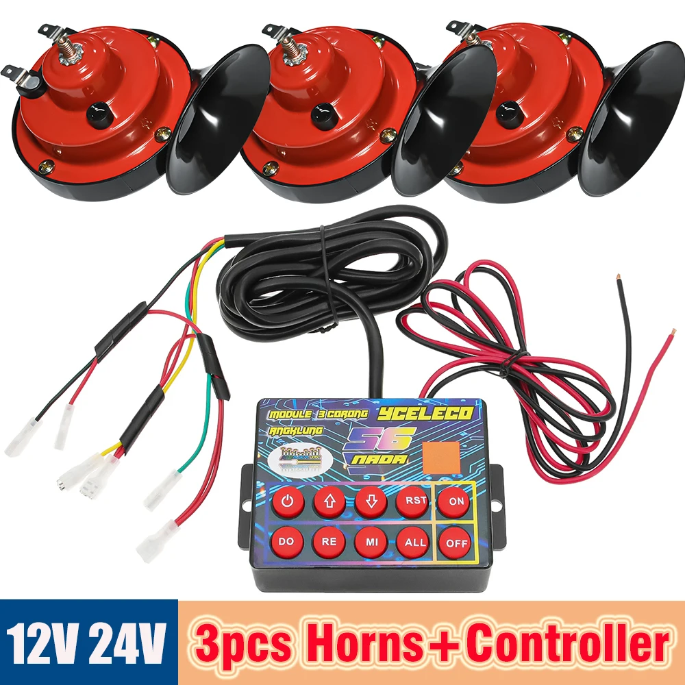 

3X 300DB автомобильный звуковой сигнал Air Snail + музыкальный электронный звуковой сигнал, контроллер 12 В, 24 В, комплект электрического звукового сигнала, 56 тонов, супер громкий, простая установка