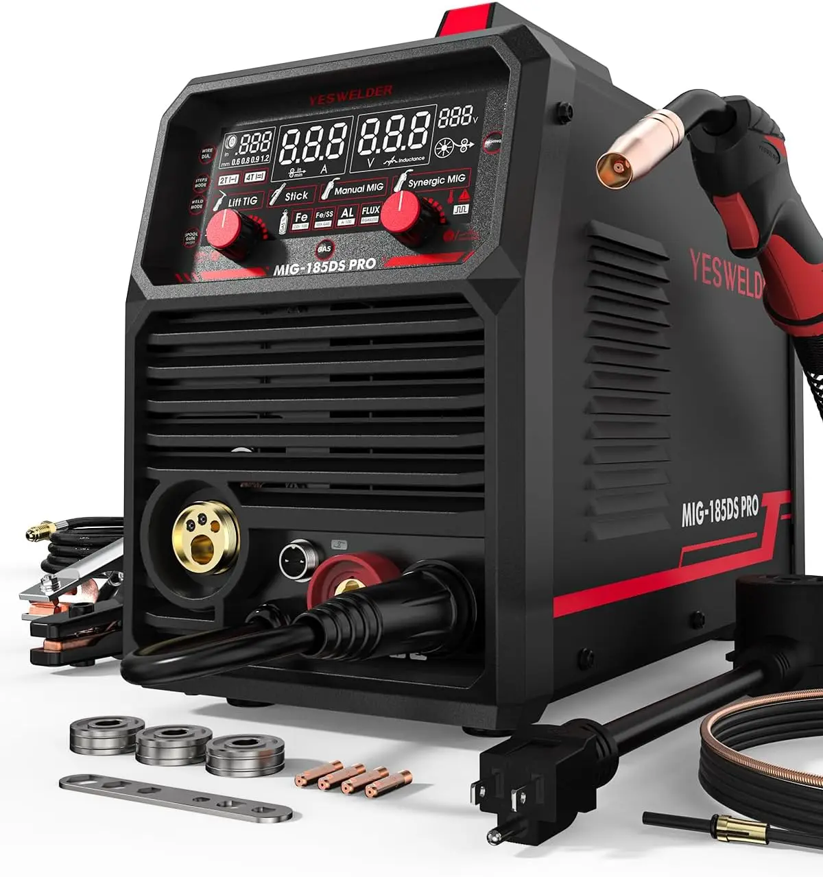 

Mig Welder Flux Core Gas Lift Tig Stick Multi Process Welding Machine Digital Display Synergic Control Dual Voltage