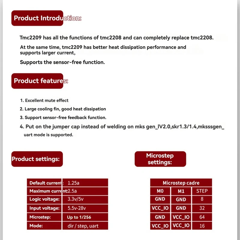 TMC2209 V2 Stepper Motor Driver 2,5A Uart Ultra Senyap untuk Printer 3D untuk Motherboard MKS Gen L, SKR V1.3 & V1.4