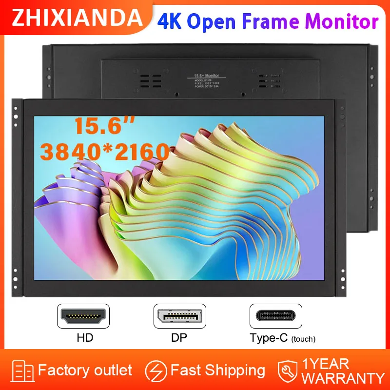 

Монитор Zhixianda 4K с открытой рамкой, 15,6 дюйма, 3840*2160, сенсорный ЖК-дисплей, металлический корпус, экран промышленного класса с HD DP Inport