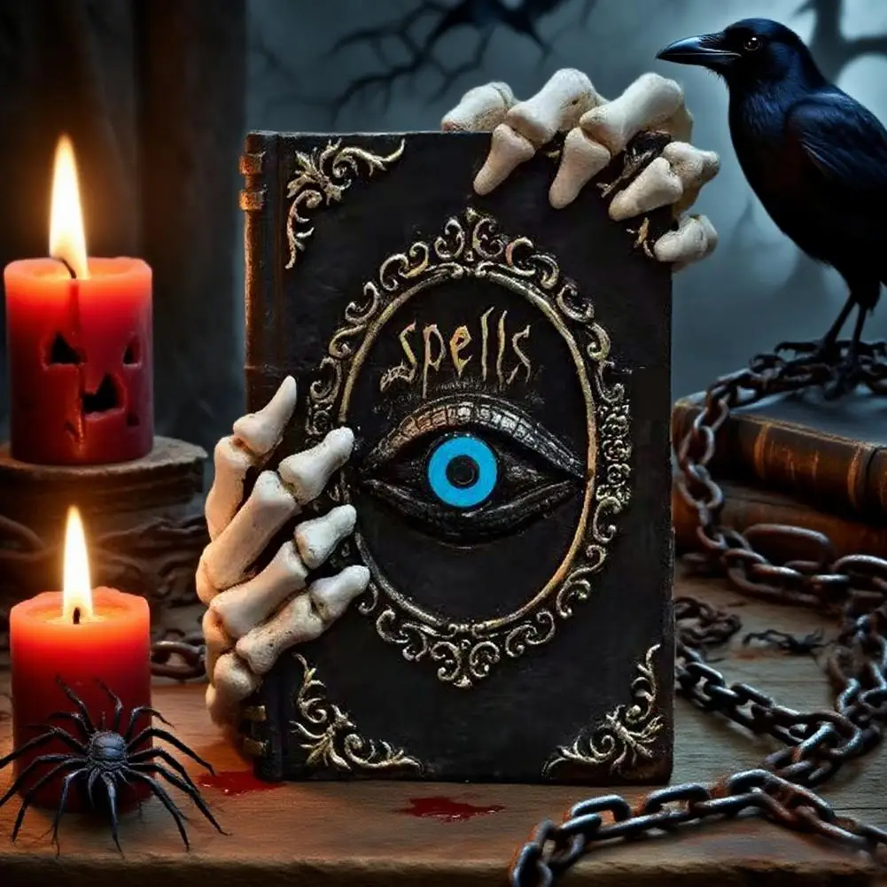 Halloween Resin Book Sculpture Ghost Hunter Hand Statue Decorative Figurine Spooky Devil Eye  Collectible Tabletop Ornament