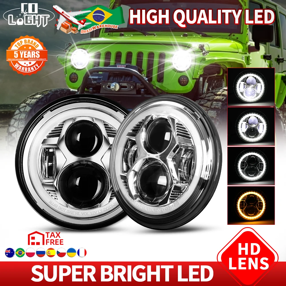 

CO LIGHT 200W Автомобильный светодиод H4 7-дюймовые автомобильные аксессуары Angel Eyes DOT E9 4X4 7 "Светодиодная фара дальнего света DRL для Jeep 4X4 Uaz 12V 24V