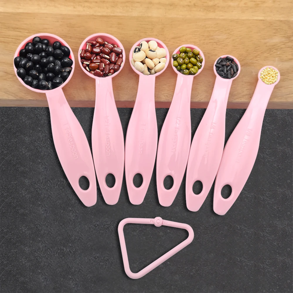 Plastic Measuring Spoon Set Coffee Spoon Powder Measuring Plastic Scoop for Baking Kitchen, Set of 6, Pink