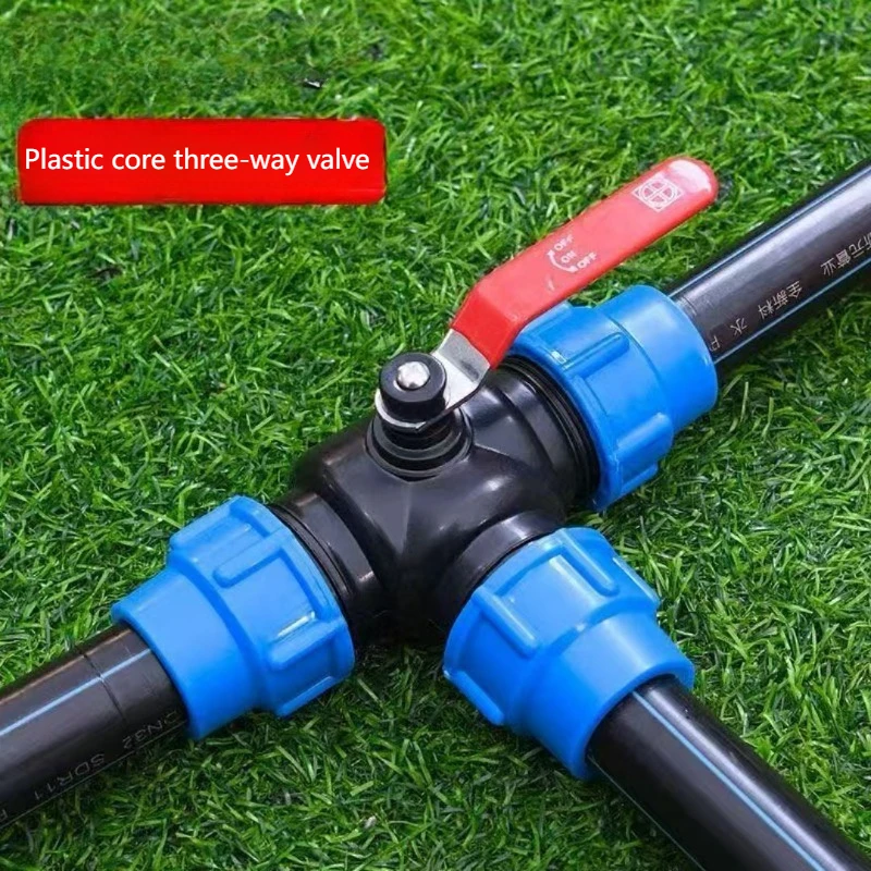 Water pipe joint, PE pipe three-way diverter water ball valve, switch for tap water, quick-connect direct-through valve
