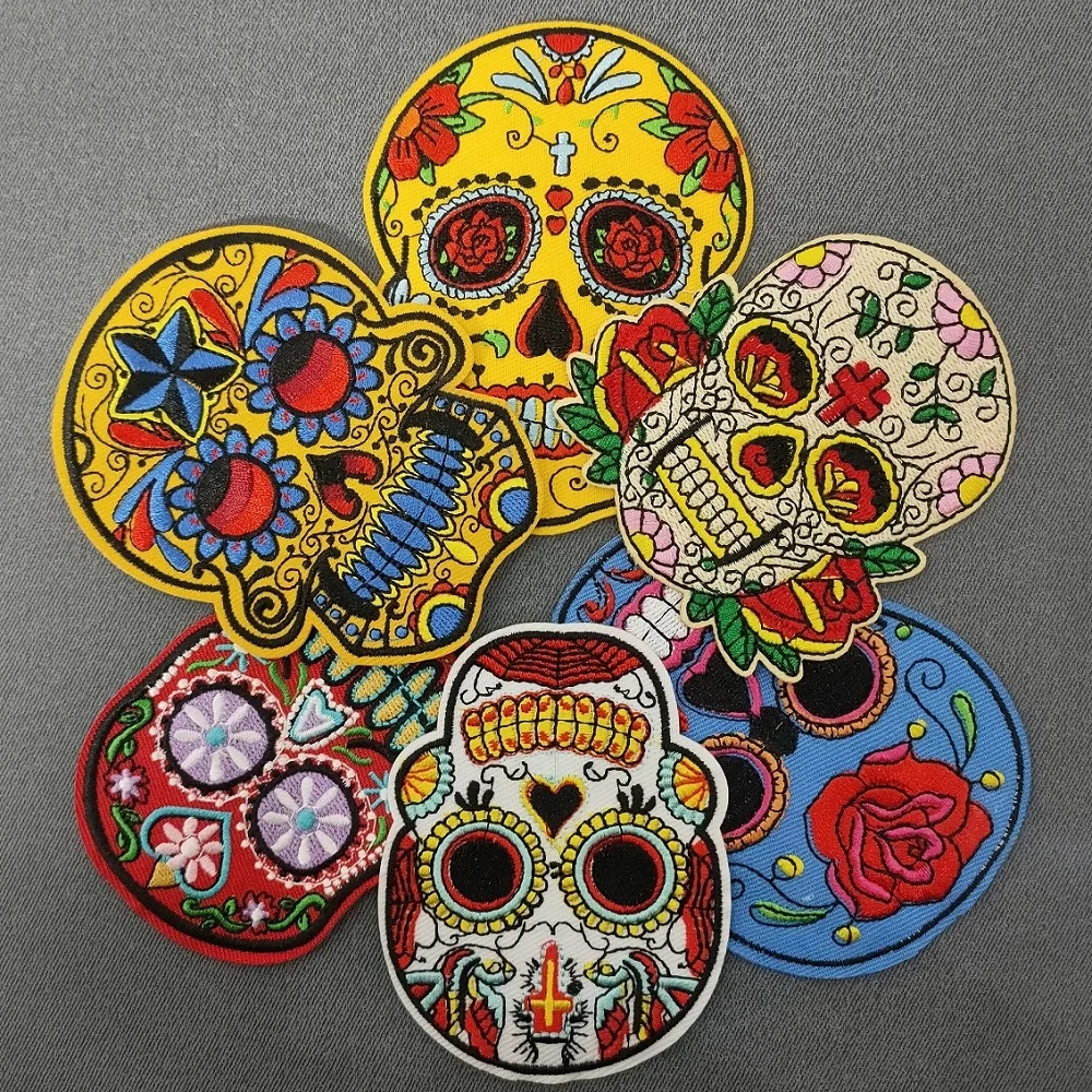 6Pcs Skull Series For on punk Hip-hop Clothes DIY Ironing Embroidered Patches Hat Jeans T-shirt Sew Backpack  Applique Badge