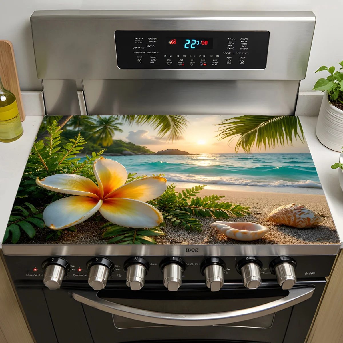 Elegante Cubierta para Estufa con Diseño de Flor en Negro y Dorado, Tapete Antideslizante para Cocina, Protector Decorativo para Estufa de Gas, Accesorio Divertido para la Cocina