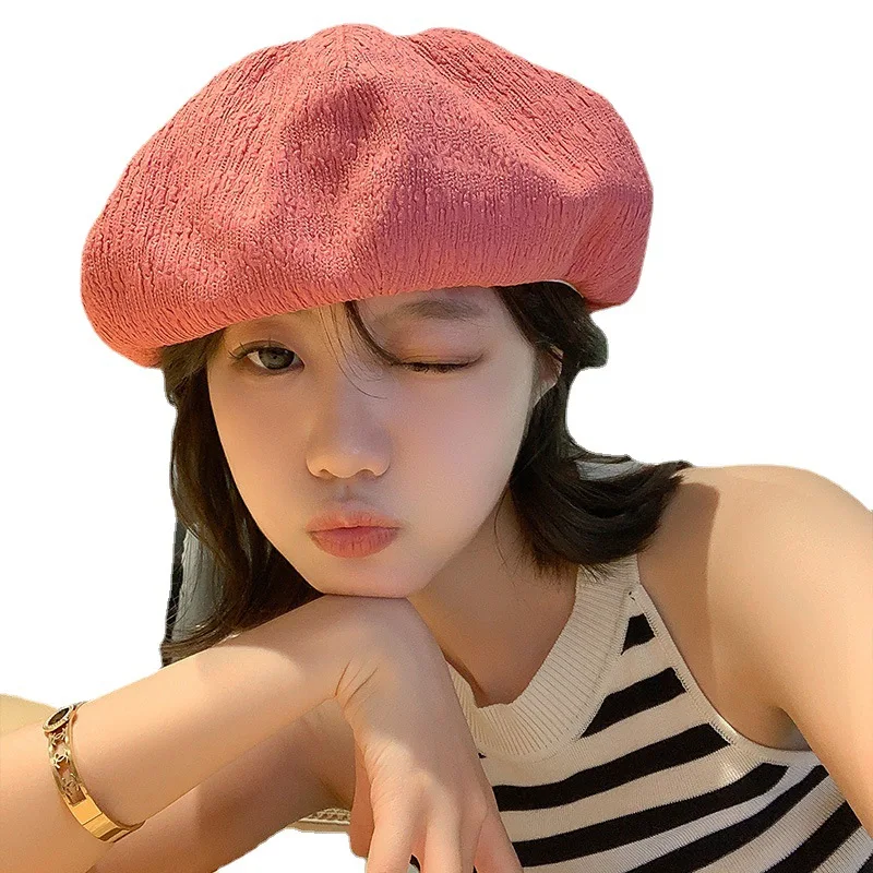 Simple Texture Grain Beret Women\'s Summer Hat New Women Berets Vintage French Top Painter Hat Beret Women Cap Pink Cap Gorras 모자