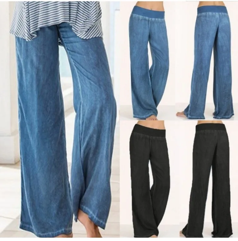 

High Waist Loose Women's Jeans plus Size Casual Lady Pants Straight Leg Deep Blue Thin Denim Spring Summer Faion 007 Brand