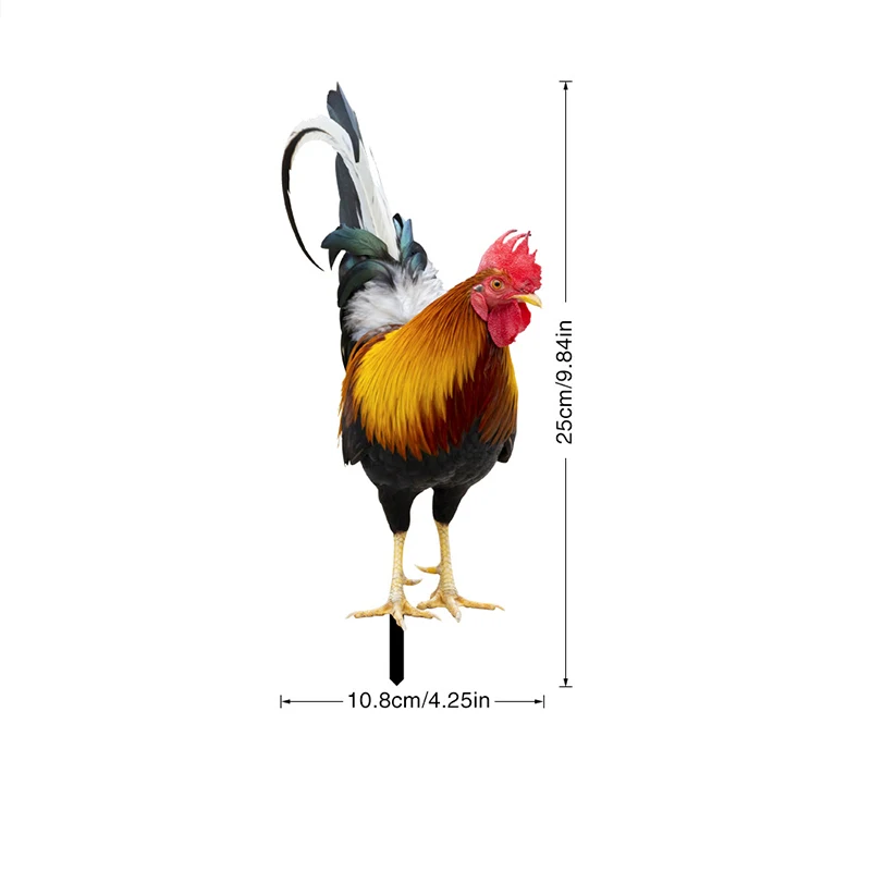 Acrylic Roosters Signs Decorative Animal Stakes Chicken Sculpture Double Sided Weatherproof Backyard Decor Ground Insertion Sign