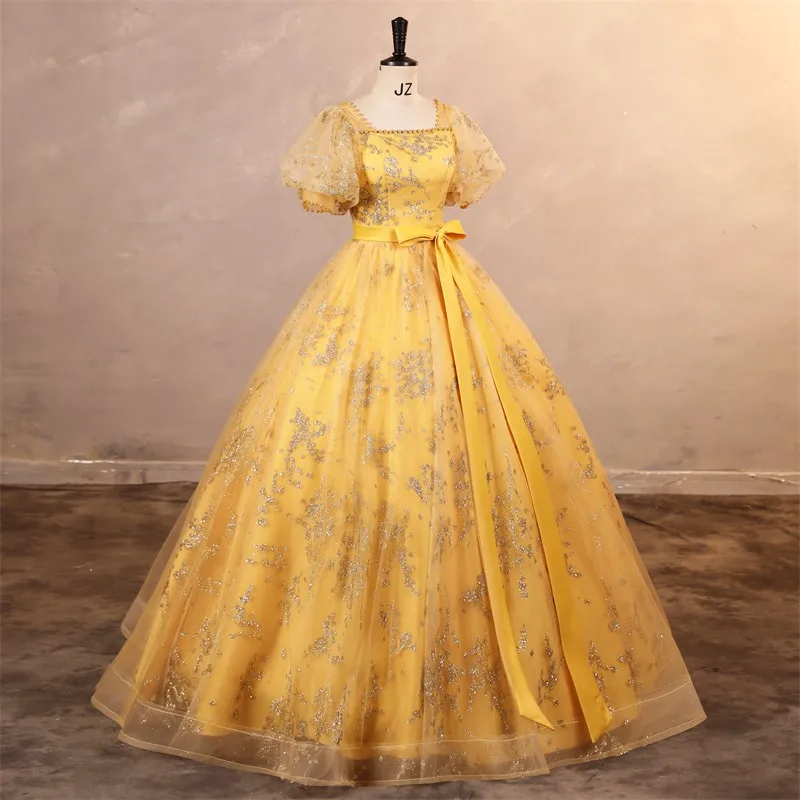 Ashley Gloria-vestido De fiesta dorado con lentejuelas brillantes para quinceañera, traje Formal De baile con foto Real, novedad De 2024