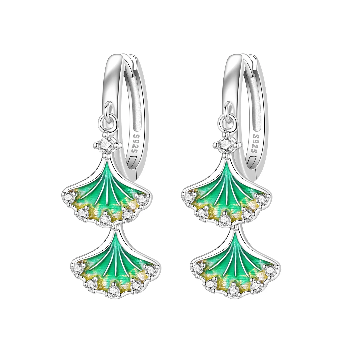 PANPOKI 925 Sterling Silber grüne Ginkgo-Blatt-Tropfenohrringe Damenohrringe Party Originalschmuck Geburtstag Hochzeitsgeschenke