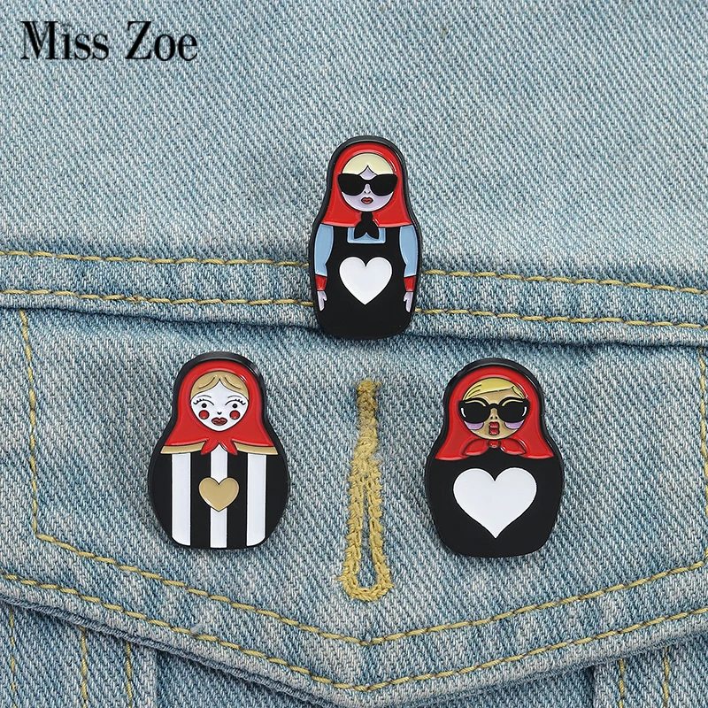 Russian Red Baby Enamel Pins Custom Tumbler Doll Brooches Lapel Badges Clothes Funny Jewelry Gift for Kids Friends