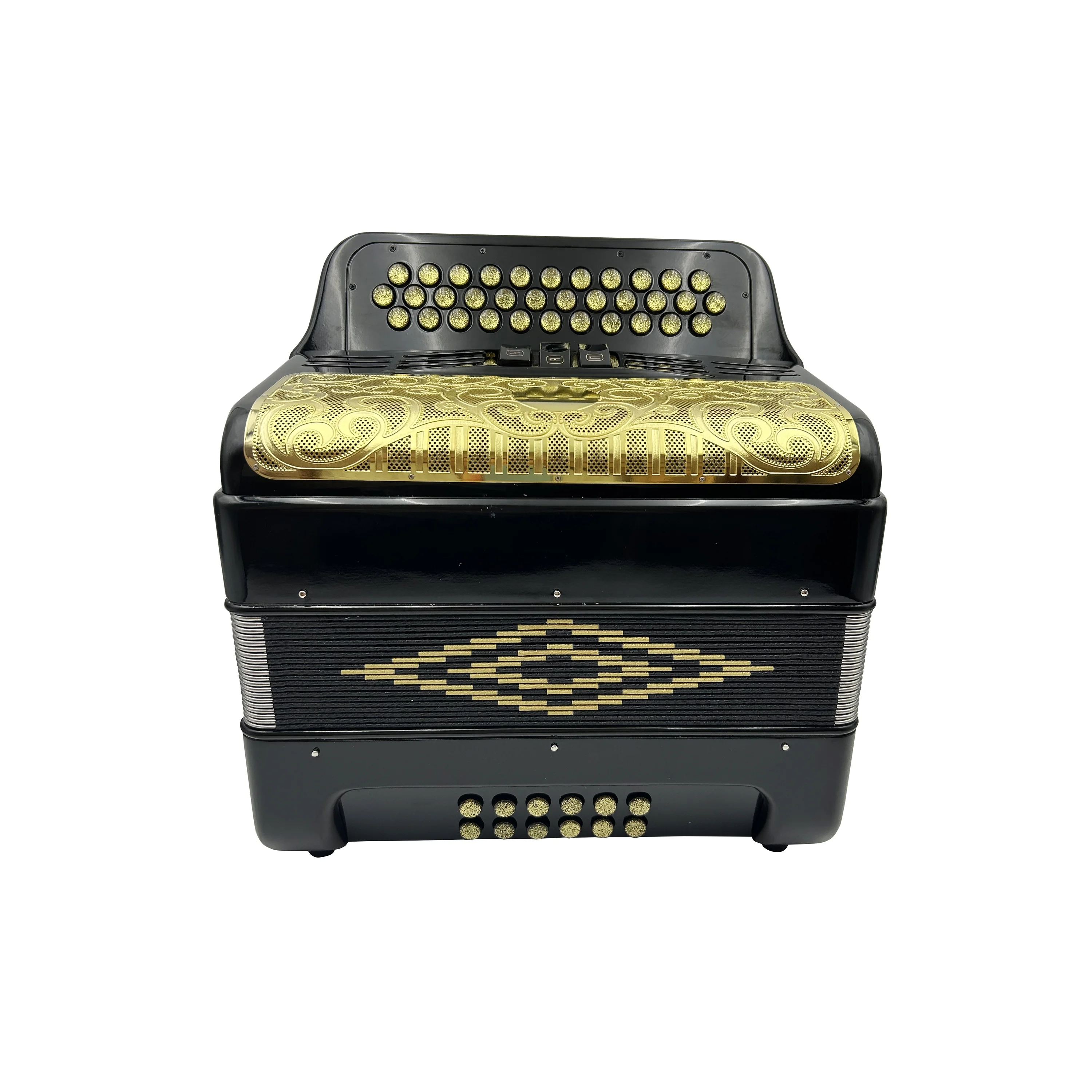 34 Button 12 Bass 3 Registers Bright Black Accordion Gold Grill Gold Buttons Instrument Acrodeon JB3412C