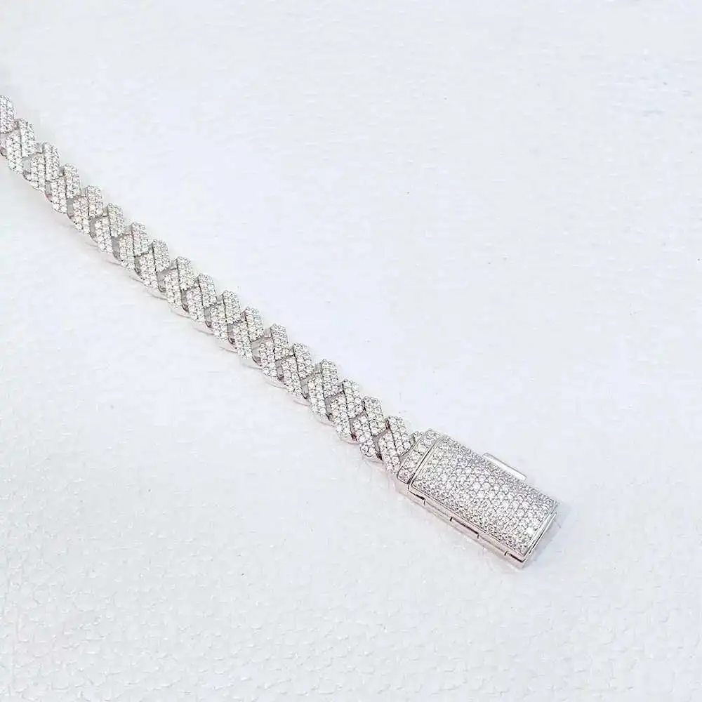

Hip Hop Iced Out Moissanite Diamond Customized Moissanite Cuban link chain plated chain silver round circle chain necklace