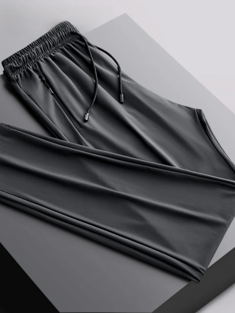 

Stephan Ice Silk Men's Casual Pants Summer Thin Large Size Qui Dry Sports Busin Drapey Straight Leg West Pants