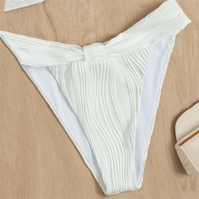 White Ribbed Bandeau Bikinis Sets Swimsuit Woman 2024 Knotted Swimwear Bathing Suit Strapless Brazilian Sexy Bikini Mujer Bather