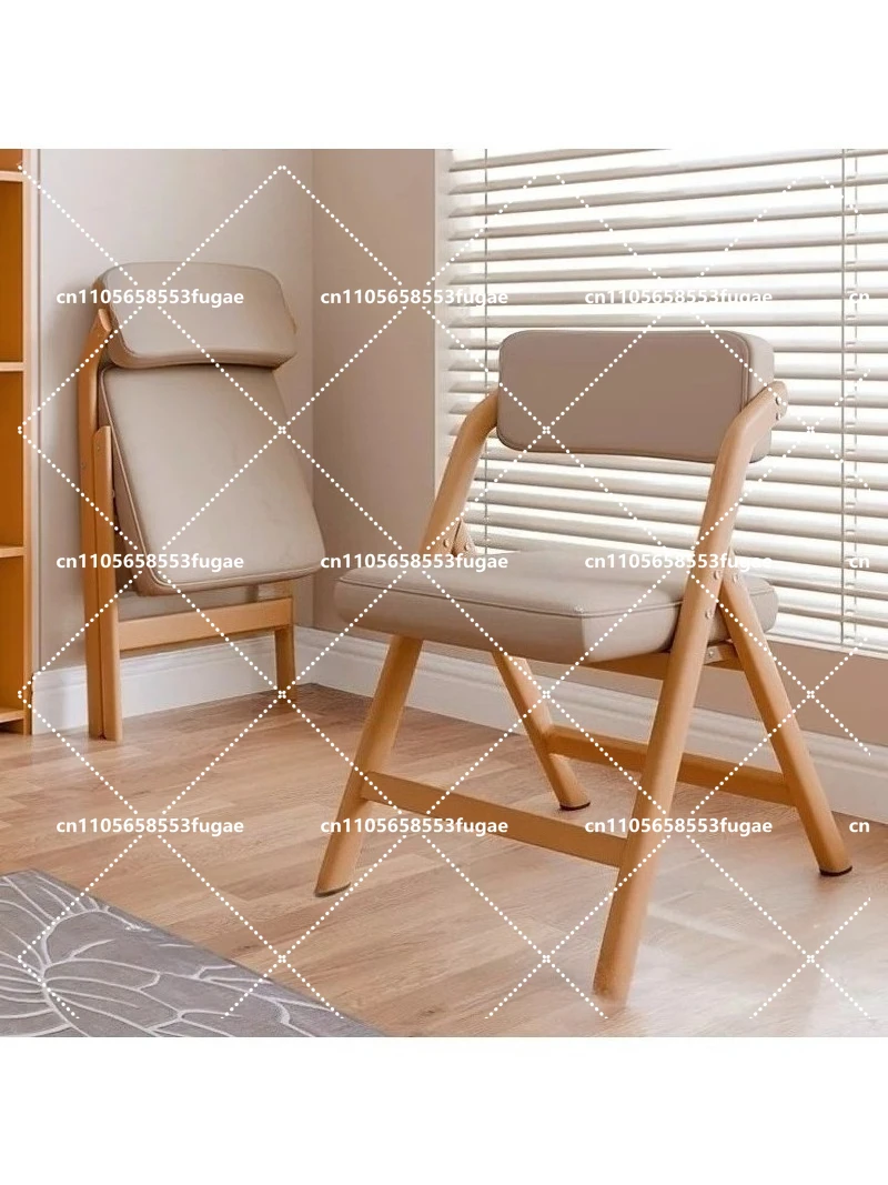 Foldable solid wood back chair | Comfortable and sedentary home dining chair,