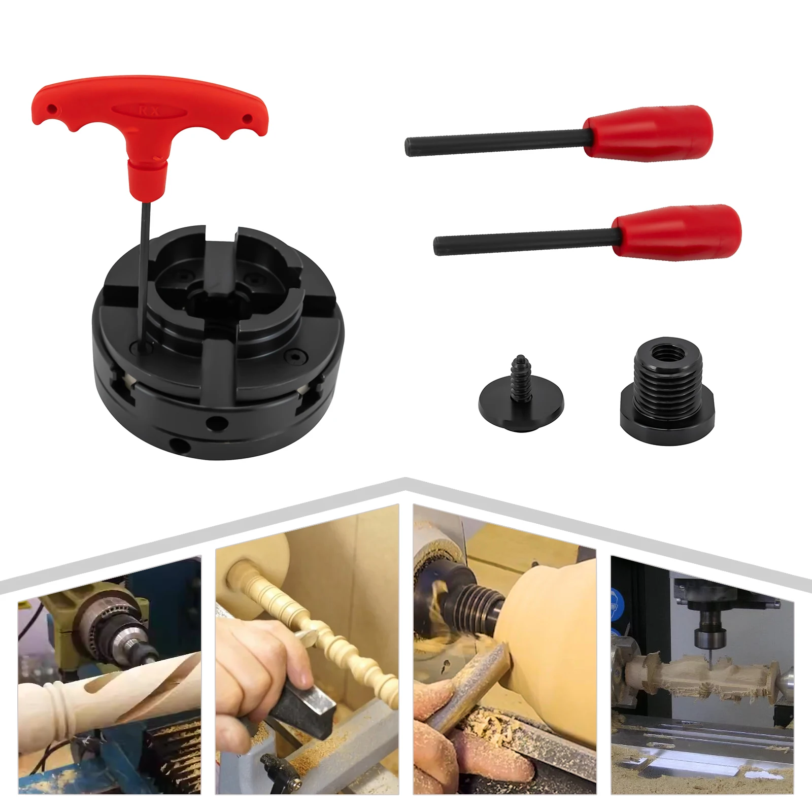 Kit base da 4 pezzi con mandrino a 4 griffe auto-regolante da 4 pollici, mandrino M33 con 1 set di mandrini e adattatore M33 a M18 per forature e tagli di precisione