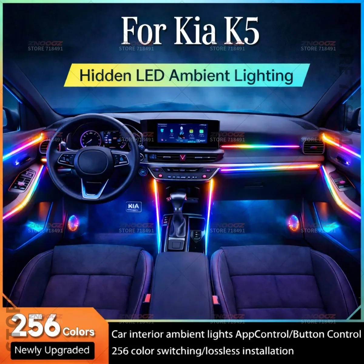 For Kia K5 22in1 RGB Car Interior Acrylic Car Ambient Lights RGB Hidden Acrylic Strip Decoration Atmosphere Accessories