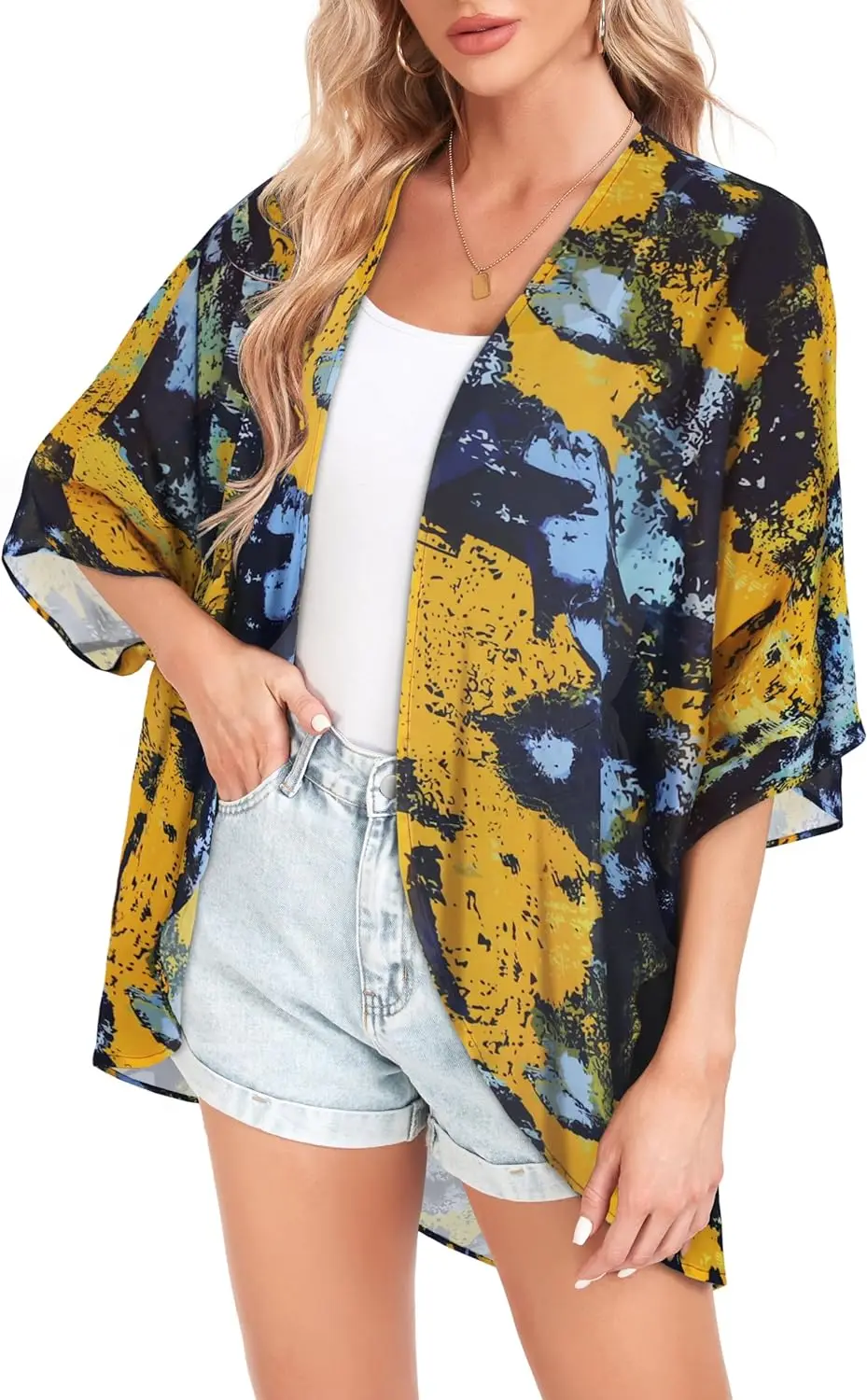 Women\'s Summer Long Section Flowing Kimono Cardigan Elegant Temperament Chiffon Floral Beach Cover-up Micro Bikini Women\'s
