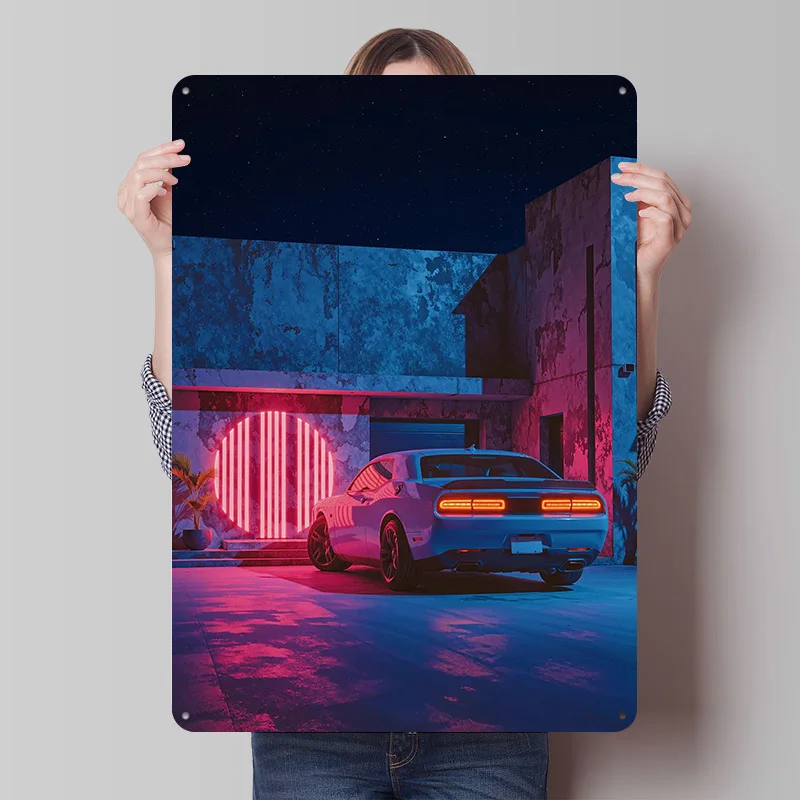 Neon Muscle Car Blechschild Poster Individualisierte Wandkunst Retro Vintage Metallschilder für Zimmer Heimdekoration Benutzerdefiniertes Schild Gamer-Dekoration
