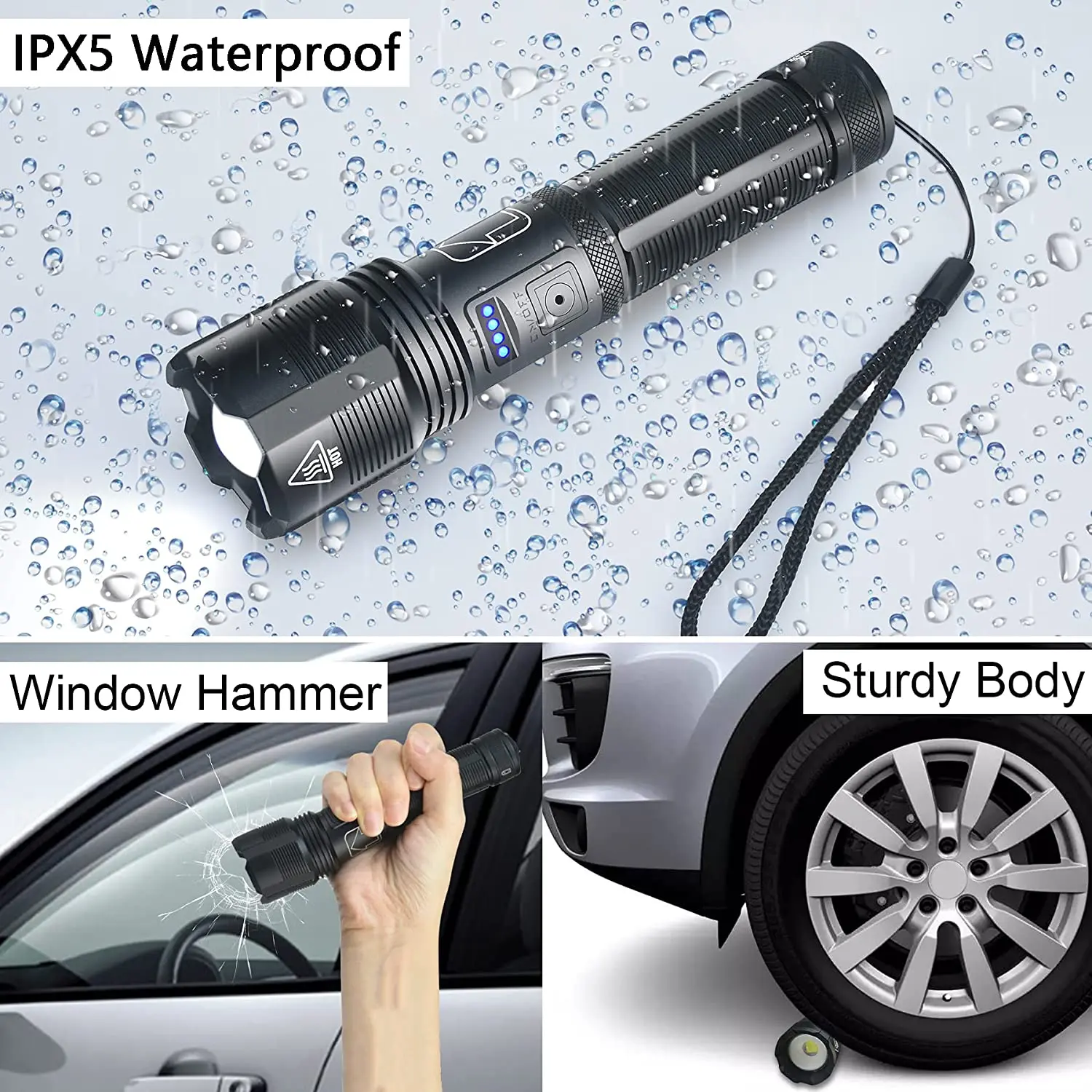 WHTOHY LED الشعلة القابلة لإعادة الشحن 10000 التجويف السوبر مشرق XHP50 مصباح يدوي IP65 مقاوم للماء 5 طرق الكشاف العسكري التكتيكي