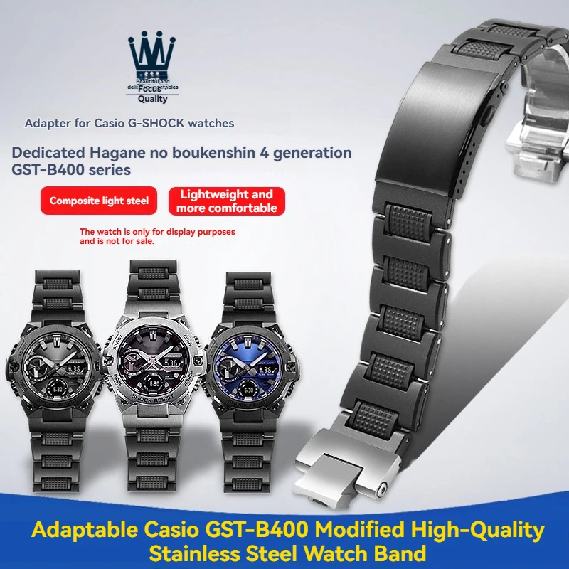 Bracelet en acier Shuo pour hommes, en plastique léger modifié, noir, pour Casio G-SHOCK série 4, modèle 5657 GST-B400