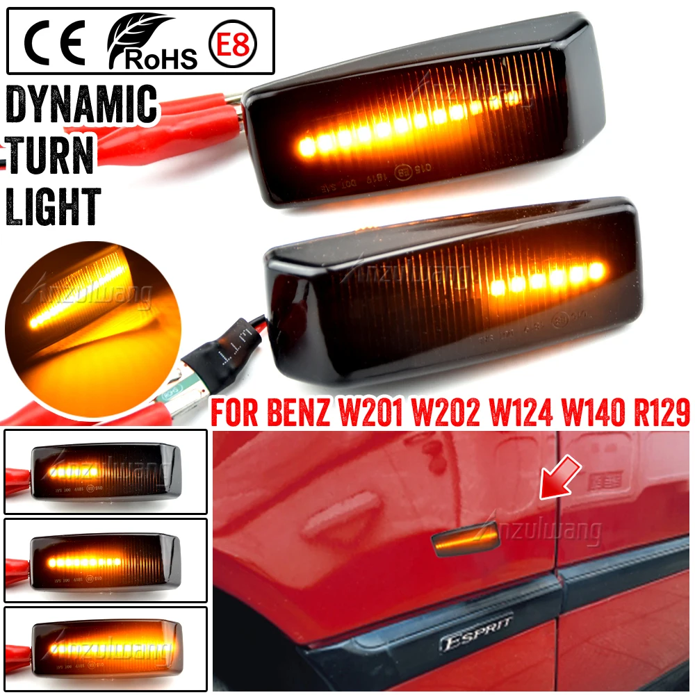 For Mercedes For Benz C E S SL CLASS W201 190 W202 W124 W140 2Pcs Dynamic Amber LED Side Marker Light Blinker Turn Signal Lamps