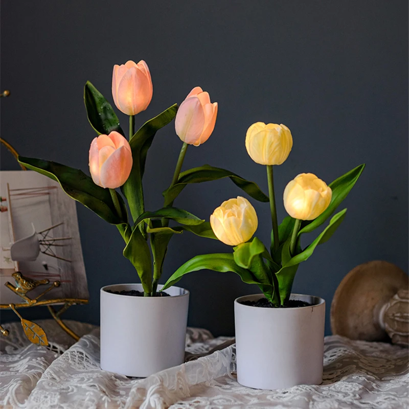 

Tulip Nightlight Home Decoration Simulation Flower Bedroom Bedside Lamp Atmosphere Room Desktop Ornaments Photo Props Gift