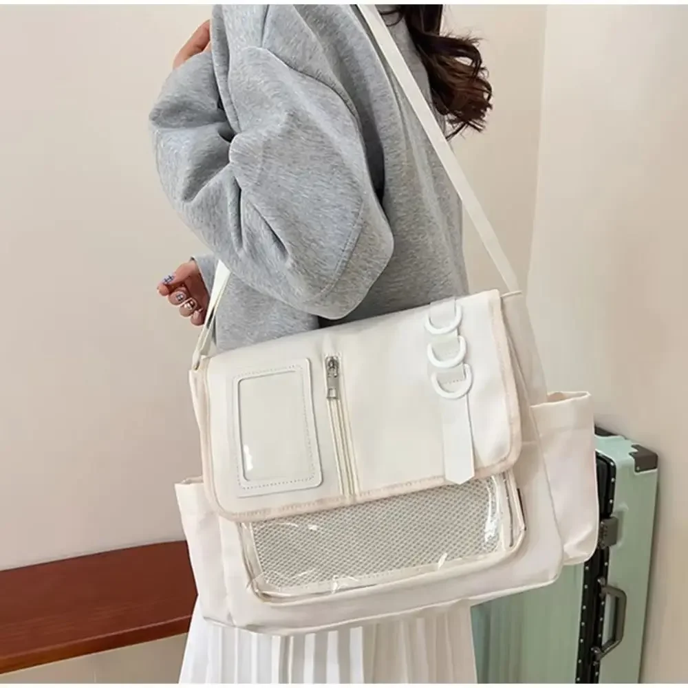 

Casual Japanese Harajuku School Bag Badges Display Plate PVC Crossbody Bag Solid Color Nylon Uniform Backpack DIY