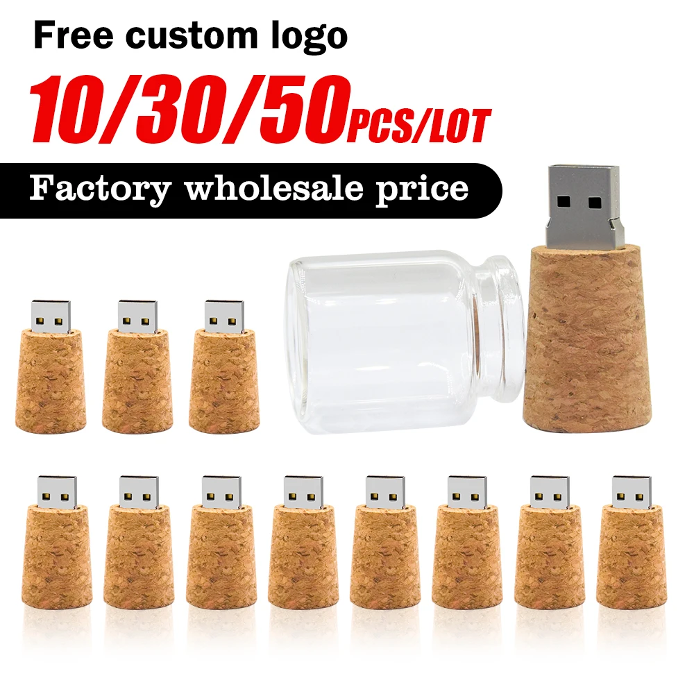 

10/30/50 шт./лот USB 2,0 стеклянная бутылка для дрейфа с пробковым флэш-накопителем, 8 ГБ, 16 ГБ, 32 ГБ, 64 ГБ, 128 ГБ, ручка, свадебный подарок