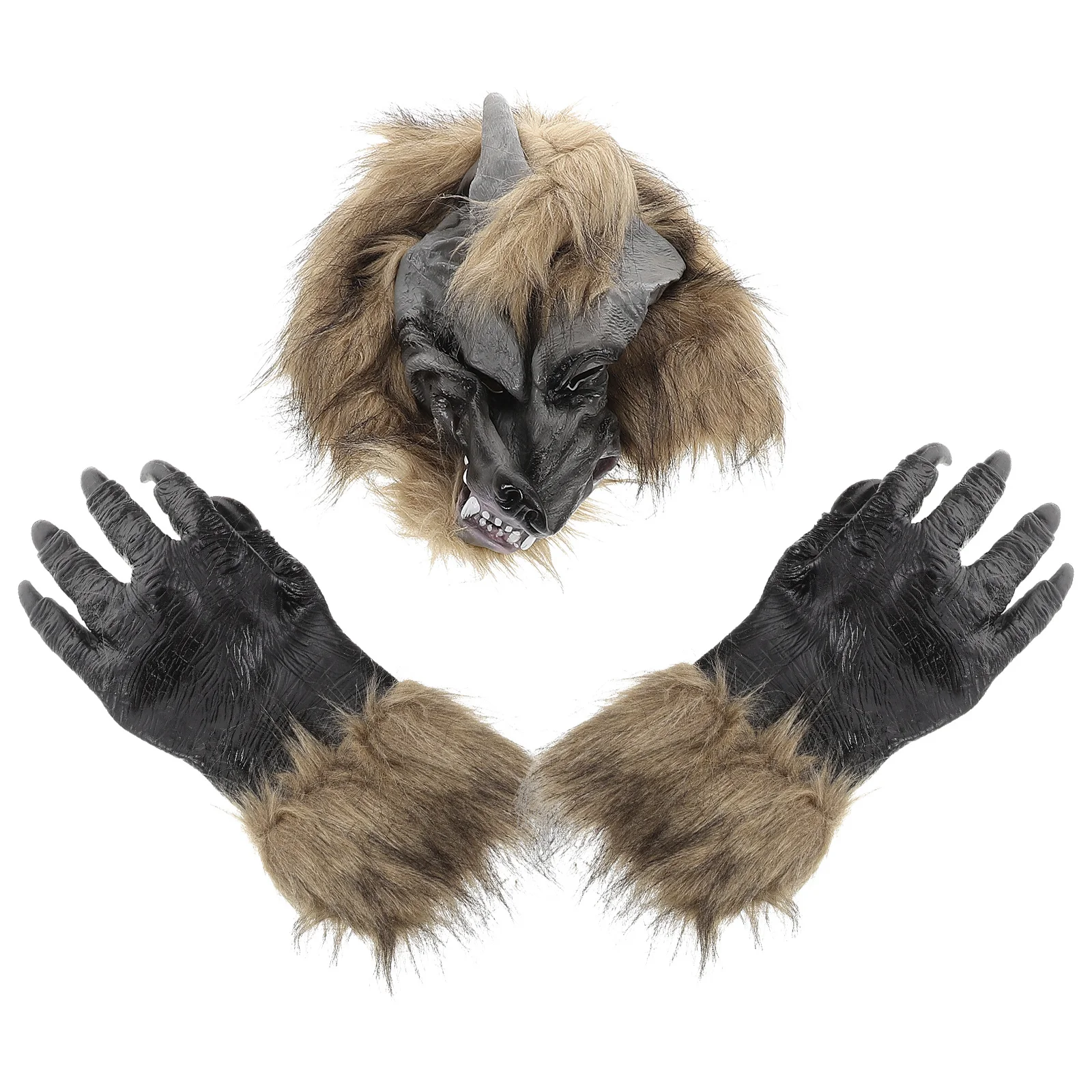 1 conjunto de máscara de cabeça de lobo e luvas conjunto de máscara realista de halloween para adultos assustador cosplay festa vestir-se acessório de fantasia