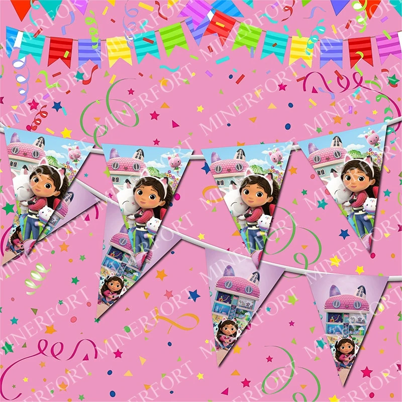 لافتة علم بيت الدمى من غابي لتزيين الحفلات، مستلزمات الحفلات للاستعمال مرة واحدة، زينة حفلات أعياد الميلاد وحفلات أعياد الميلاد، علم معلق #5