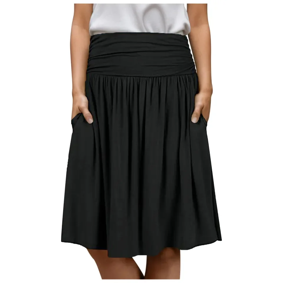 Skirts For Women Trendy Summer Regular Skirt With Pockets Below The Knee Length Ruched Flowy Midi Skirt Women'S Clothing