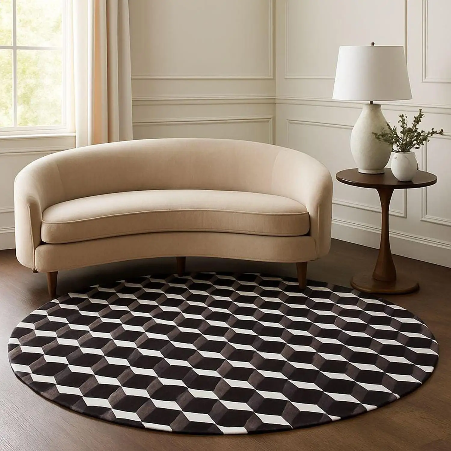 【Room Decorative Carpet】Cowhide Carpet Modern Round Cube Splicing Carpet