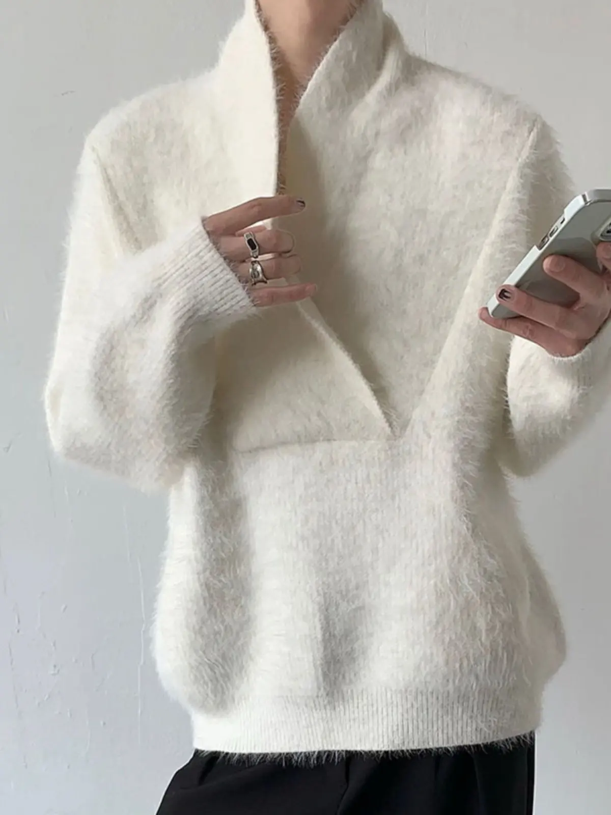 

Fur Collar Pullovers Gym Mens Vintage Paris Elegant Embroidered Eagle Fitted Garcons High-End Classic Style Autumn Mature