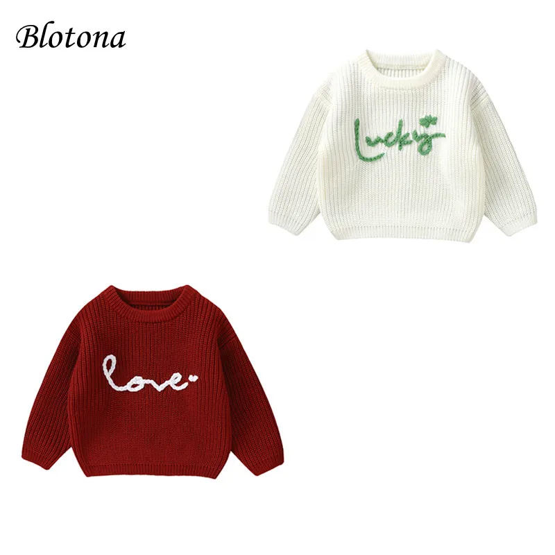 

Blotona Baby Girls Knitted Sweater Casual Letter Embroidery Warm Long Sleeve Pullover Infant Knitwear for Toddler 6Months-3Years