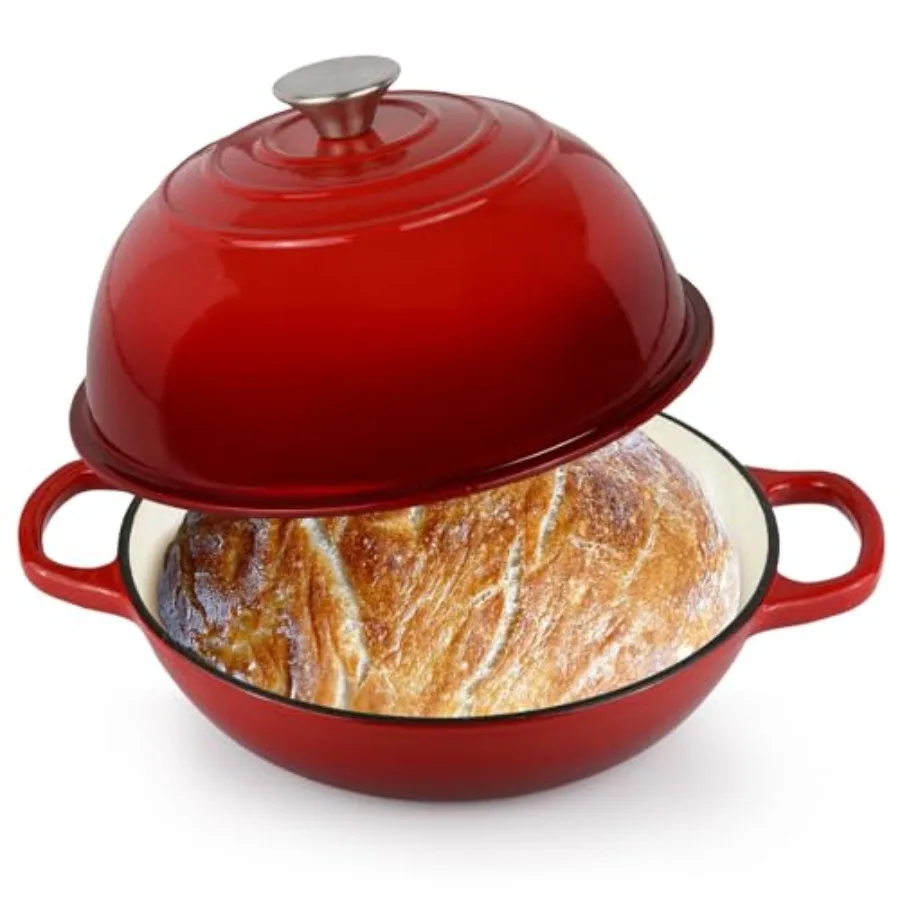 

Чугунная эмалированная жаровня (голландская печь) 6QT с крышкой для выпечки хлеба на закваске, жарки, тушения и приготовления супов, с антипригарным покрытием