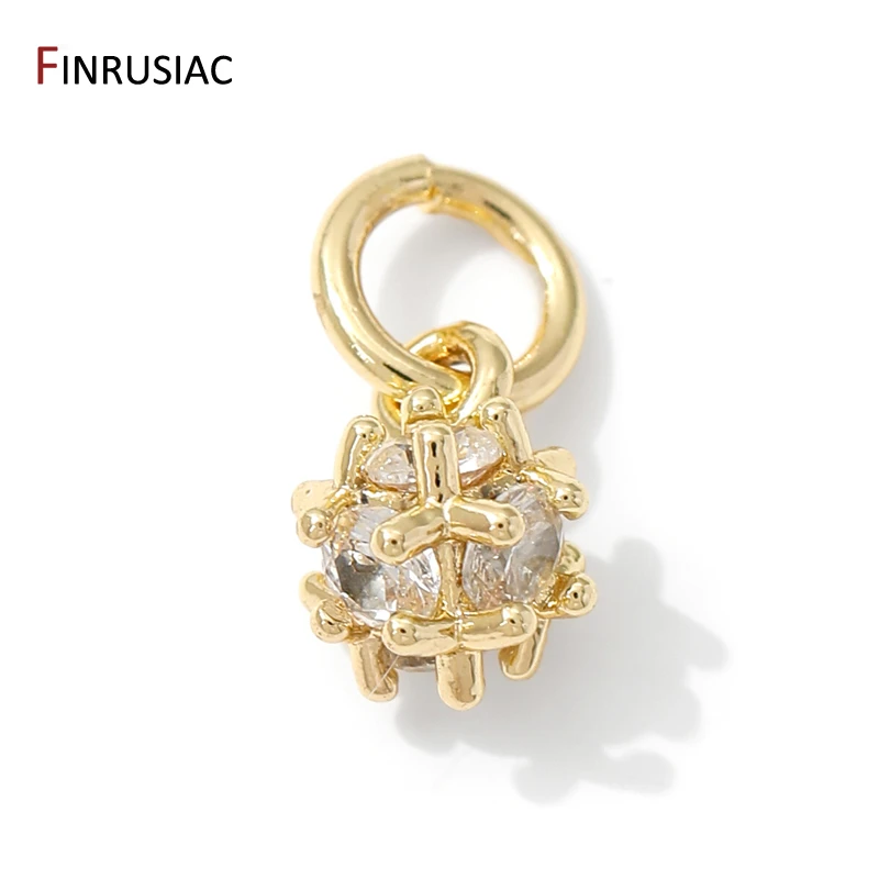 

шармики с фианитами,подвески для украшений,фурнитура для бижутерии,2/4/6 шт,латунь,позолота 14K